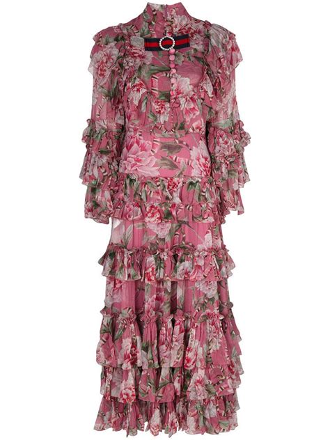 gucci pink floral dress with ti|Gucci pleated dress.